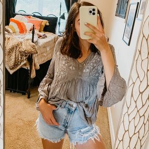 Knox Rose grey embroidered 3/4 sleeve